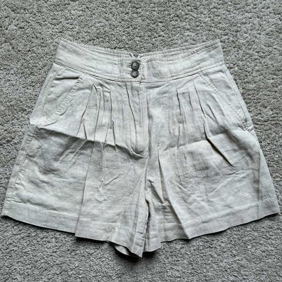 Jason Wu Linen Blend Two-Button High Waisted Pleated Short Beige Women's Size 4 - Picture 2 of 8
